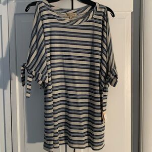 Democracy Blue & Cream Cold Shoulder Top 🆕